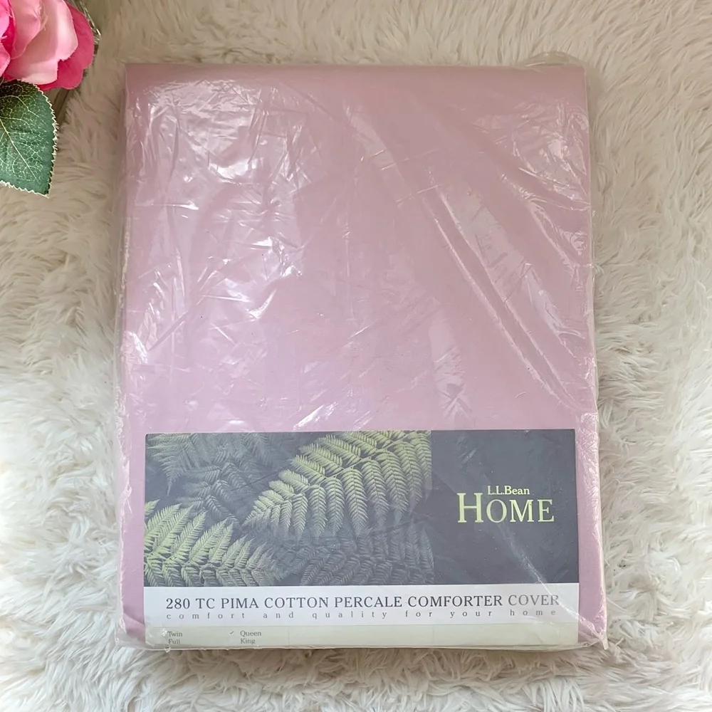 NEW LL Bean Pima Cotton Percale Duvet Comforter Cover QUEEN Pink NWT
